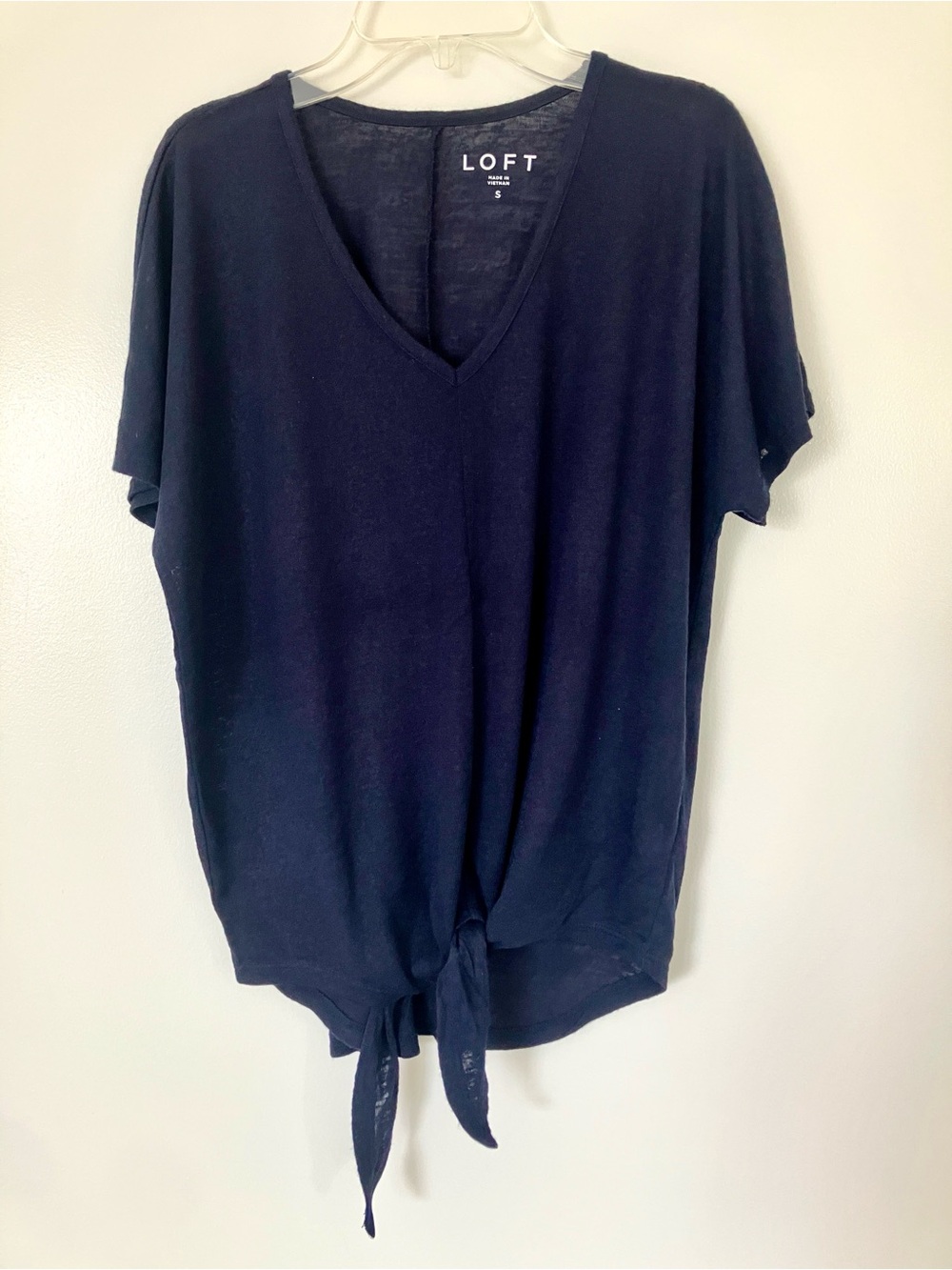 LOFT Navy Tie-Hem Short Sleeve Top